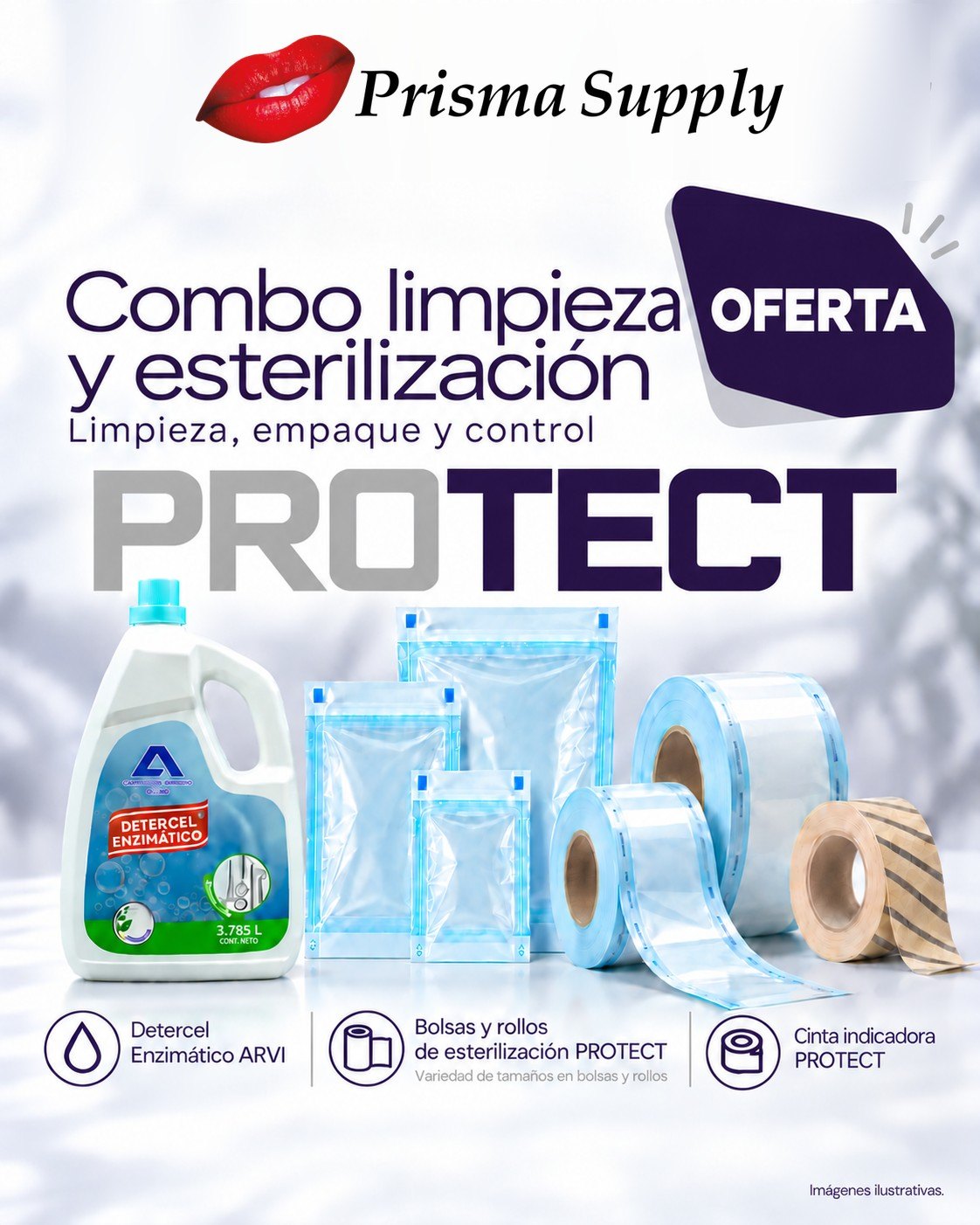 Combo limpieza y esterilización con rollos